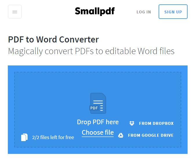 两个pdf转word的在线转换工具 Smallpdf